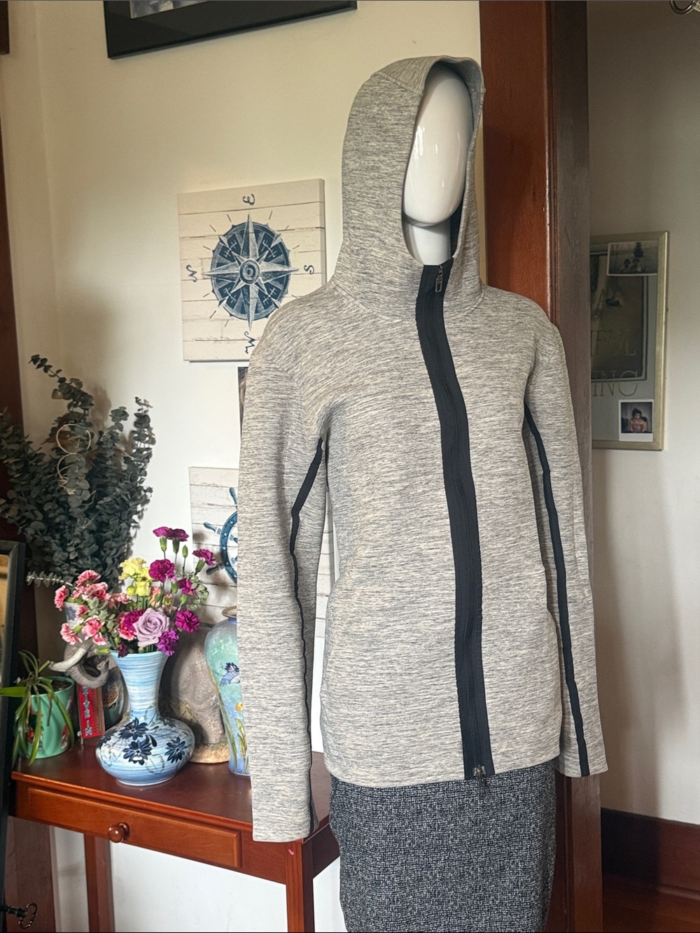 Lululemon size 12 Heather Gray Hooded Zip-Up Jacket with Black Trim